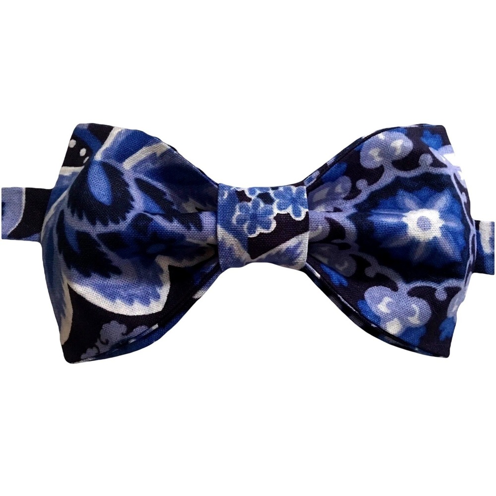 Mens Blue Floral Paisley Pre-Tied Bow Tie Adjustable Neck Strap Formal Wedding